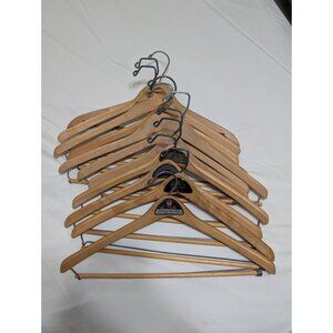 Set of 11 Vintage Wooden Suit Hangers Swivel Hooks Retro Logos